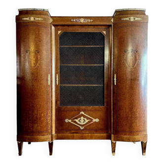 Louis XVI Style bookcase curved in precious wood marquetry circa 1900