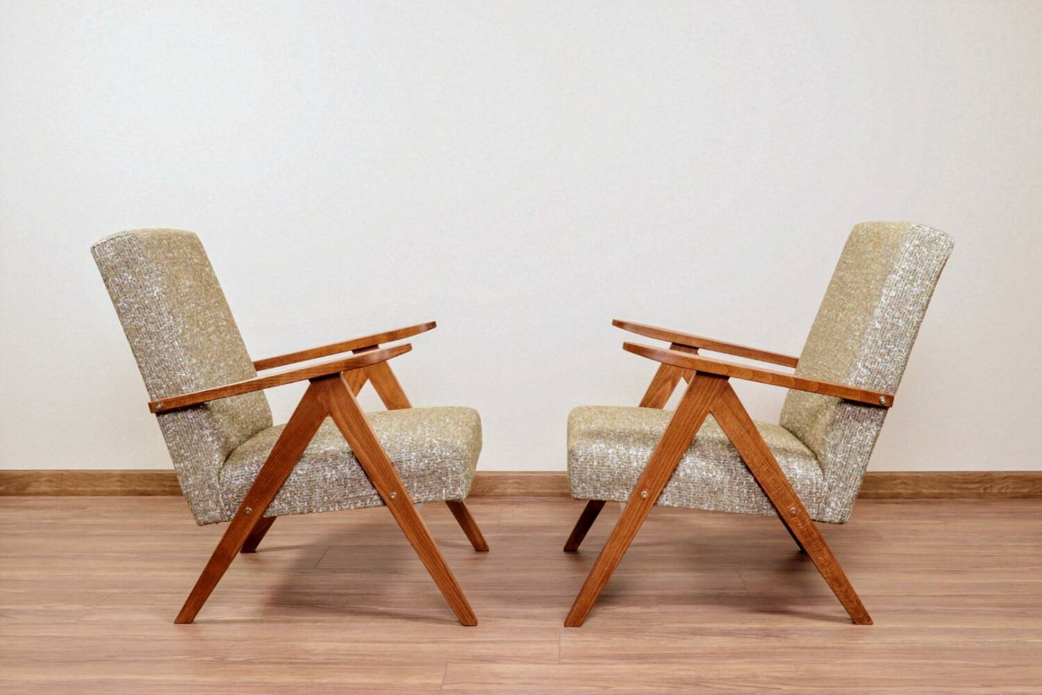 Vintage armchair wooden lounge chair green braid upholstery