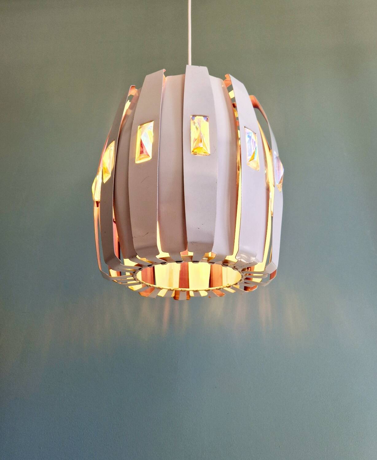 Scandinavian pendant light in metal and prismatic glass, Werner Schou, 1960-70