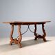 Old refectory table in walnut and wrought iron, Italy, 20th century