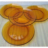 Set of 4 amber glass flat plates, 70s
