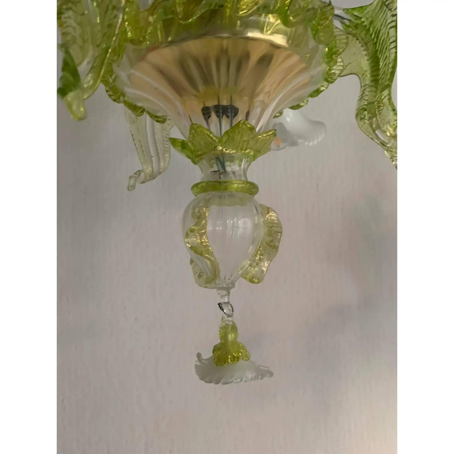 Floral and Green Leaf Milky “Calle” Glass Chandelier