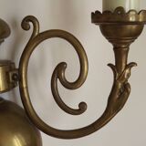 Large Pair of French Vintage Brass Empire Wall Lights with Swan Detail and Glass Shades 4884