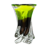 Large Vintage Green Brown Hand Blown Crystal Glass Vase by Joska, Germany, 1970s