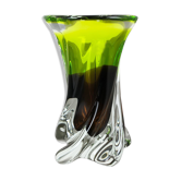 Large Vintage Green Brown Hand Blown Crystal Glass Vase by Joska, Germany, 1970s