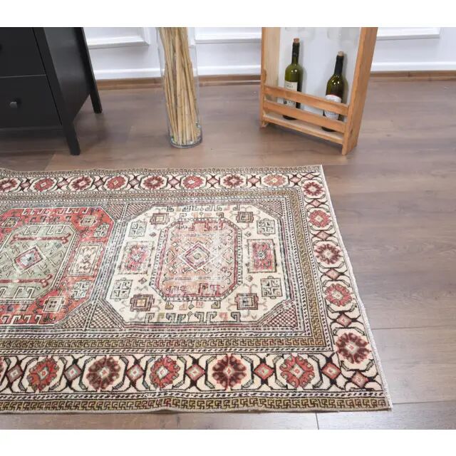 Vintage Turkish Oushak Handmade Wool Cotton Beige Area Rug 93x183