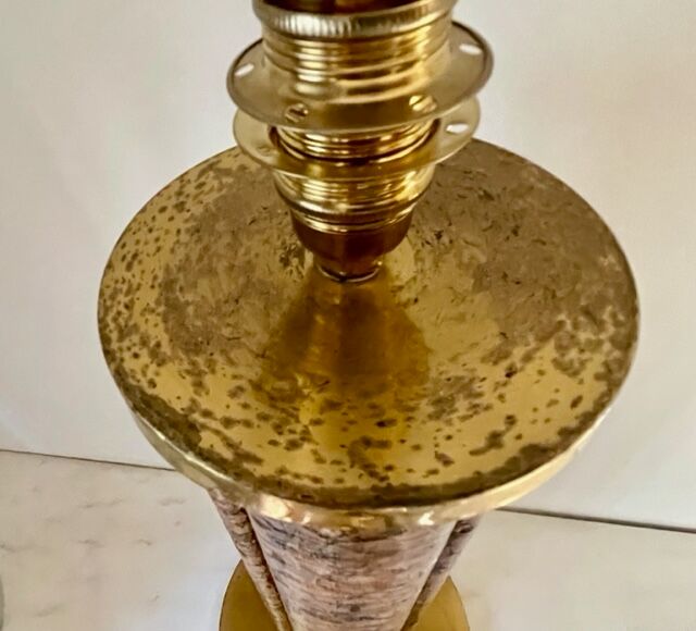 Vintage lamp Roche Bobois brass / wood veneer