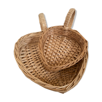 Duo of heart baskets in braided rattan