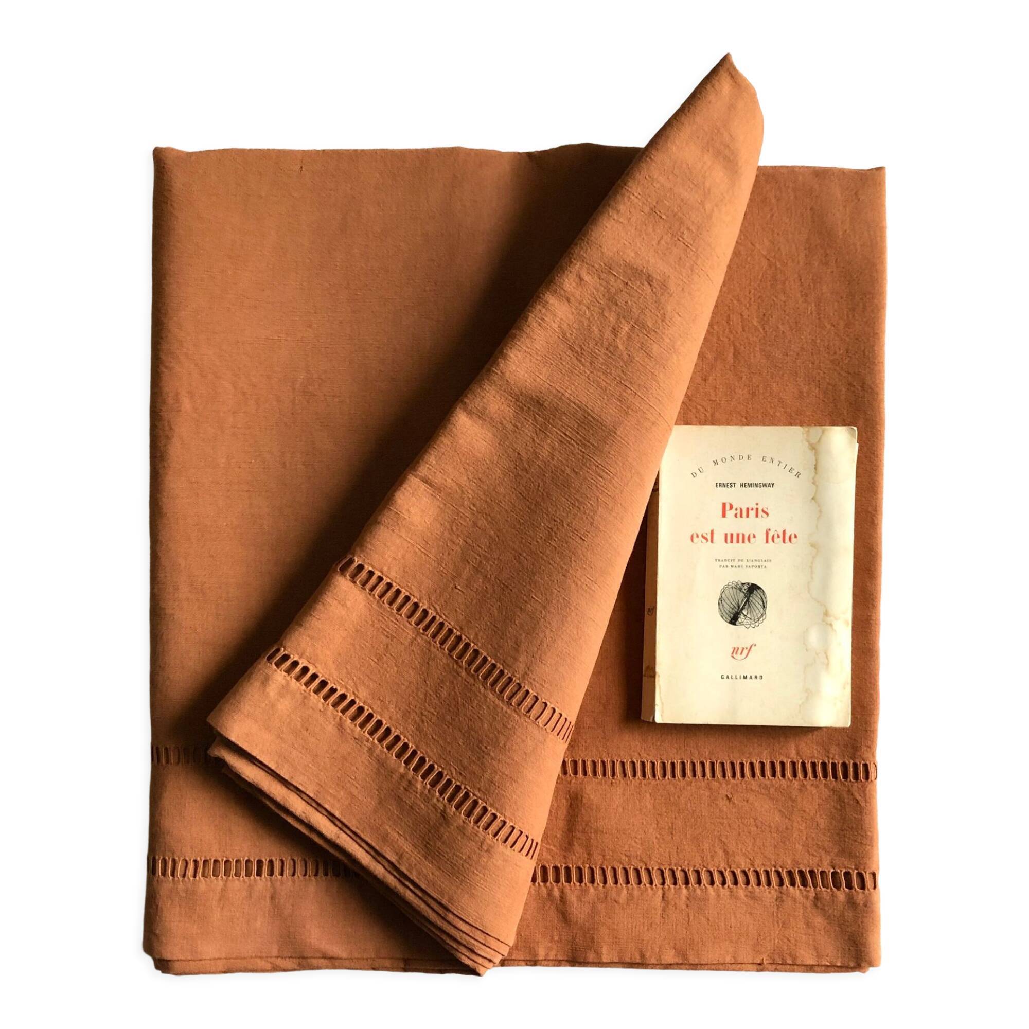 Antique linen and cotton towel dyed terracotta