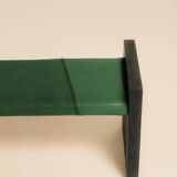 Maërl bench, sepia model, ebonized chestnut and green leather