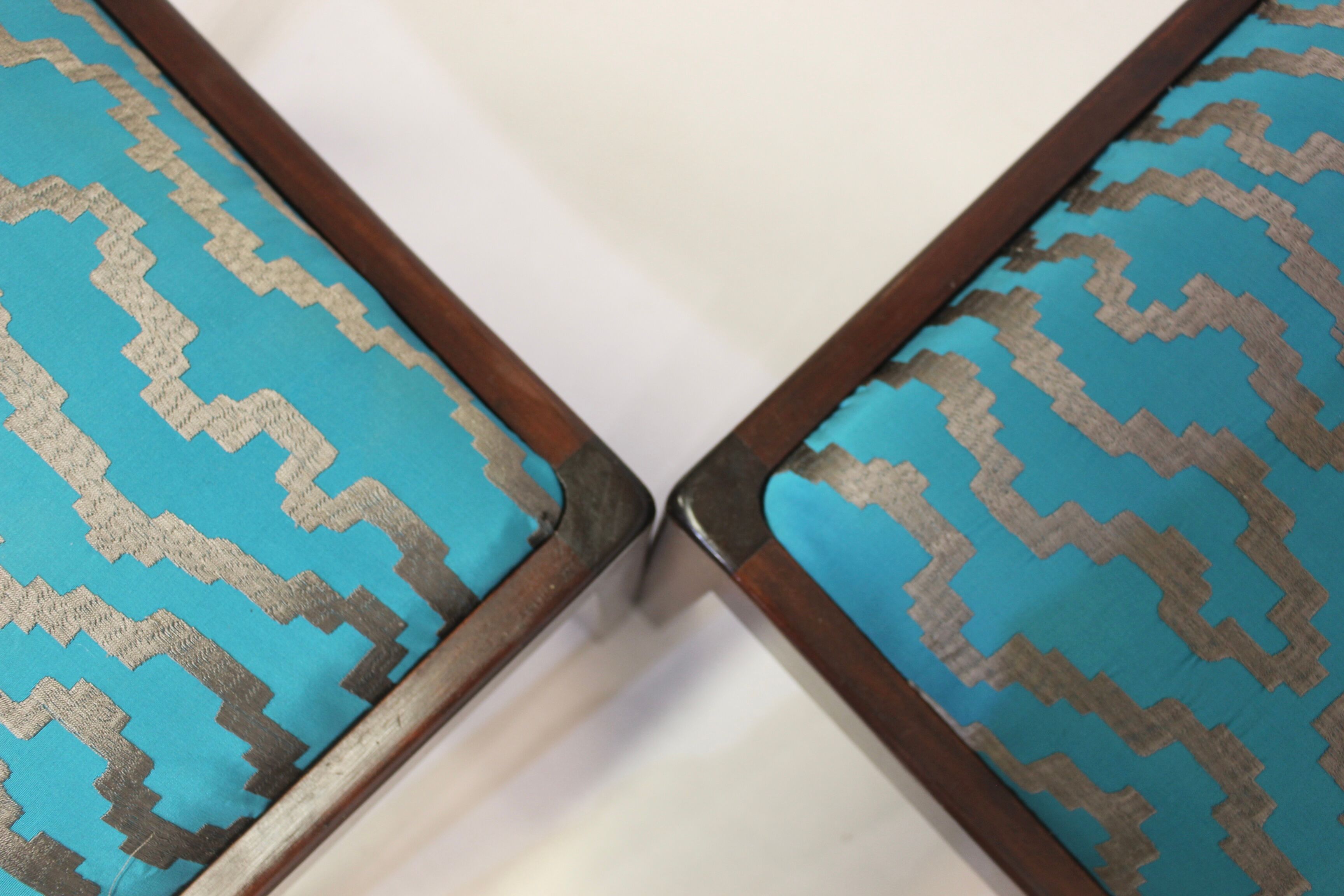 Pair of 50s/60s designer stools in jacquard fabric.