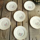 6 small plates signed Limoges France with nenuphar decor and golden border