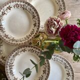 Lot de 10 assiettes creuses anciennes en terre de fer, décors d'hirondelles de HBC