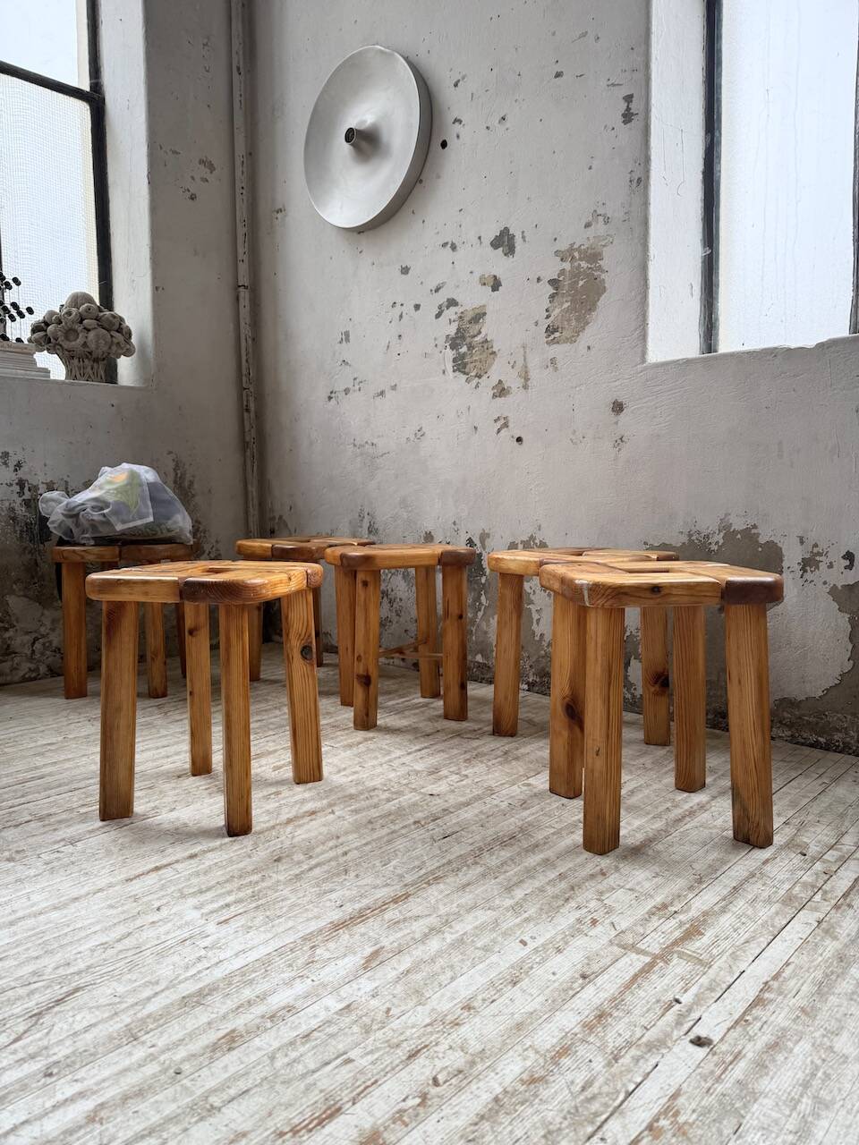 Set of 6 Olof Ottelin stools, Finland 1950.