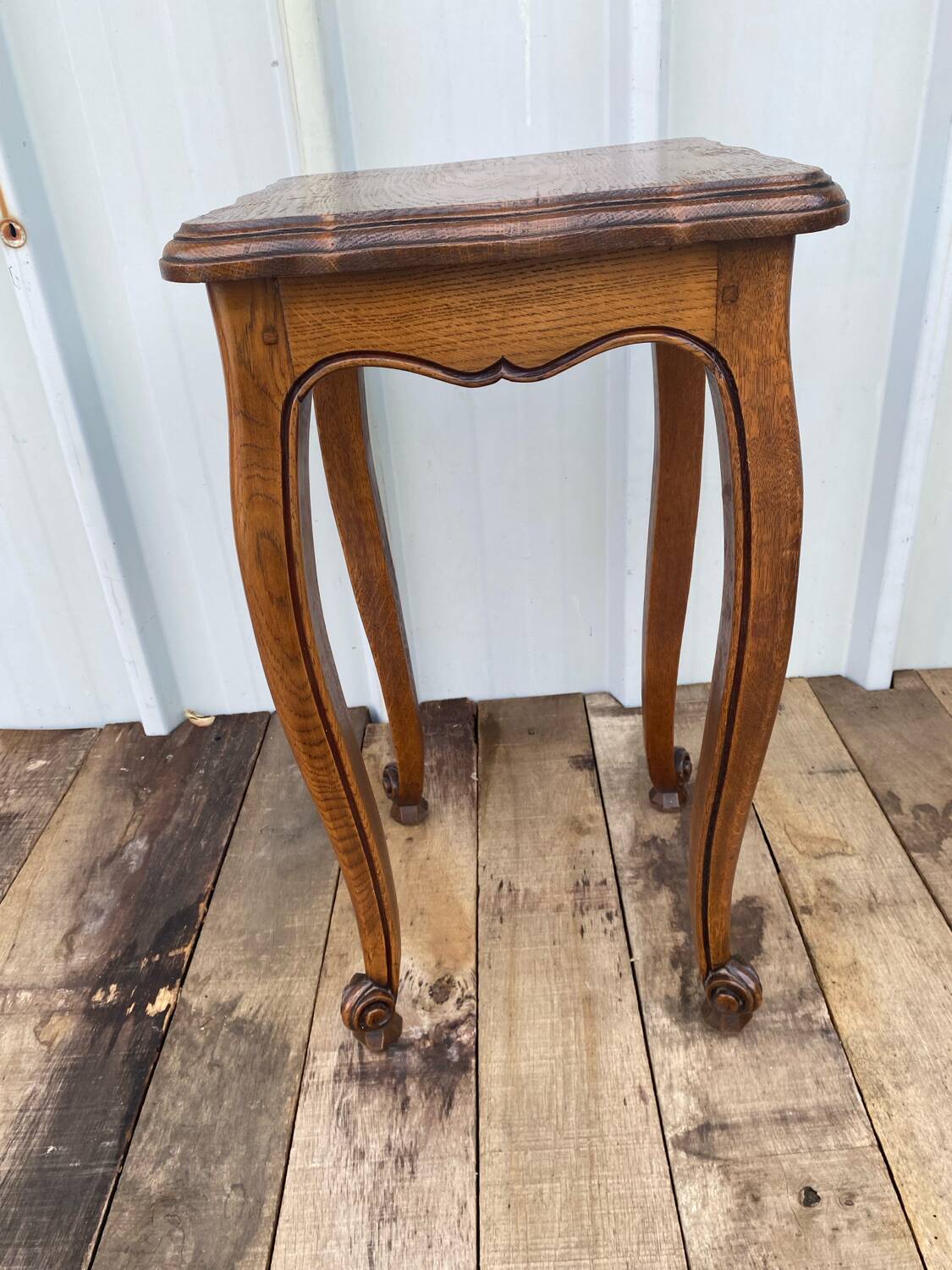 Antique louis xv style solid oak side table with curved legs vintage