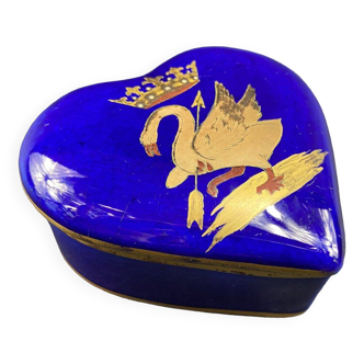 Porcelain box decorated with a swan with a gold crown on a midnight blue background Blois