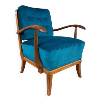 Art Deco Armchair by Gyula Kaesz, 1930s, Newly Upholstered Velvet Cushions