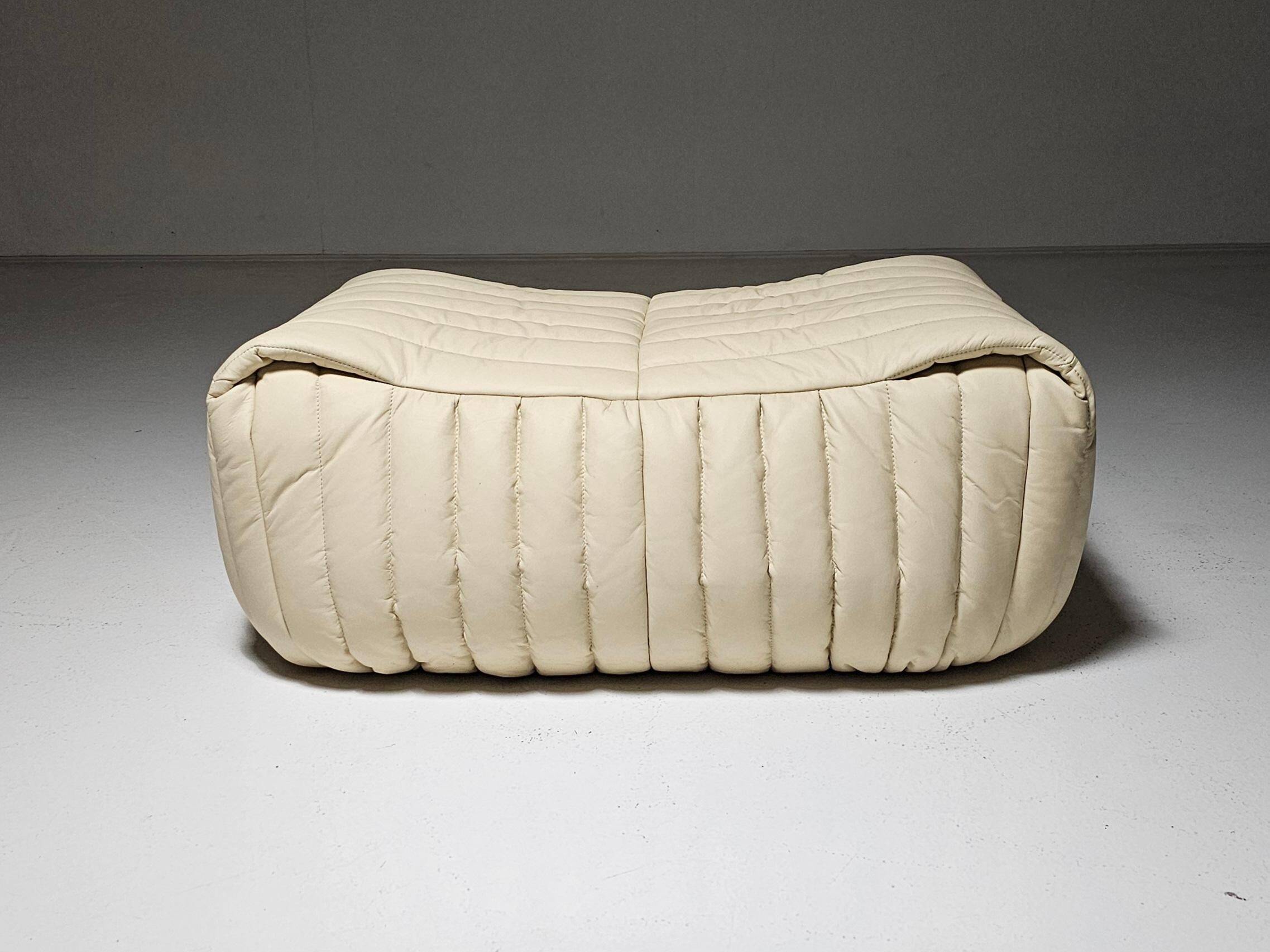 Cream leather ottoman/pouf by Annie Hieronimus for Cinna, 1970.