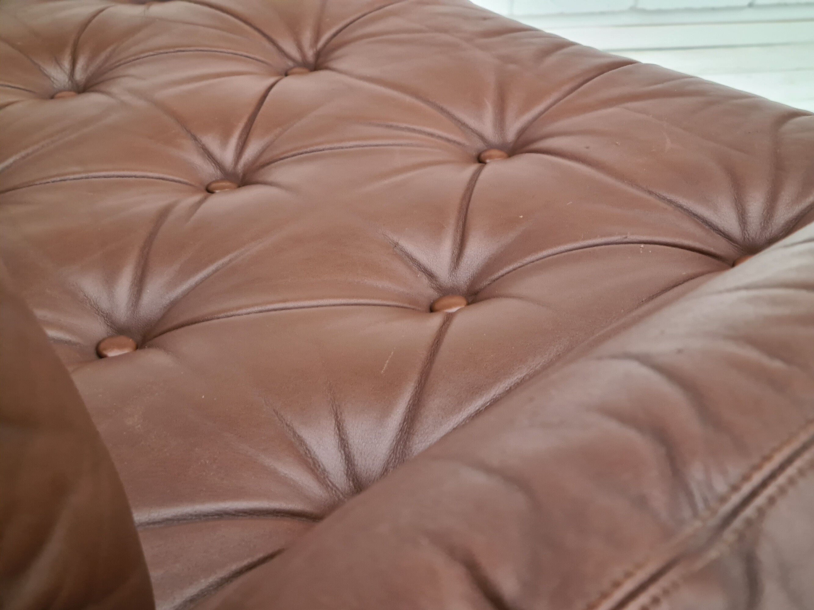 Danish 2-seater sofa, original brown leather, 70s