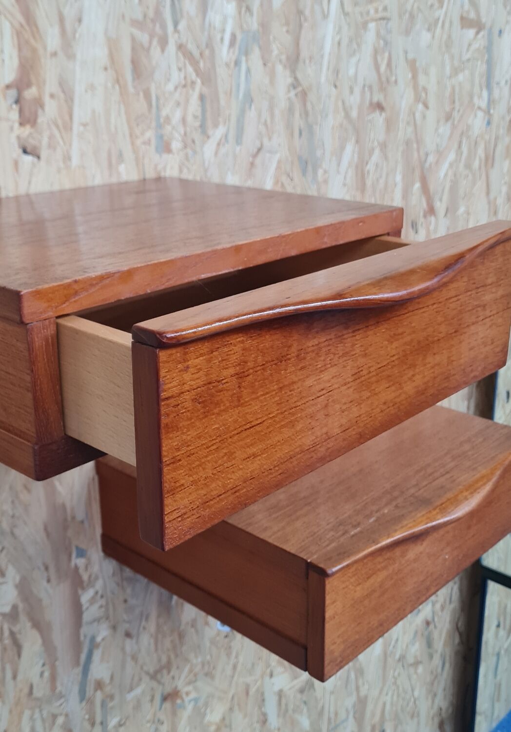 Pair of teak hanging bedside tables