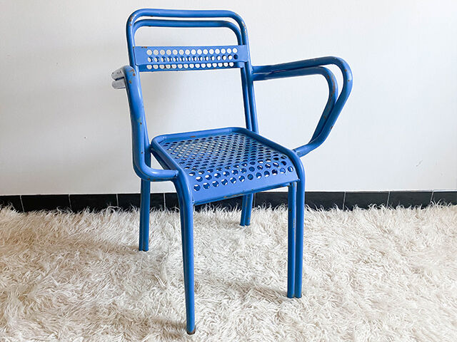 Pair of perforated metal garden chairs