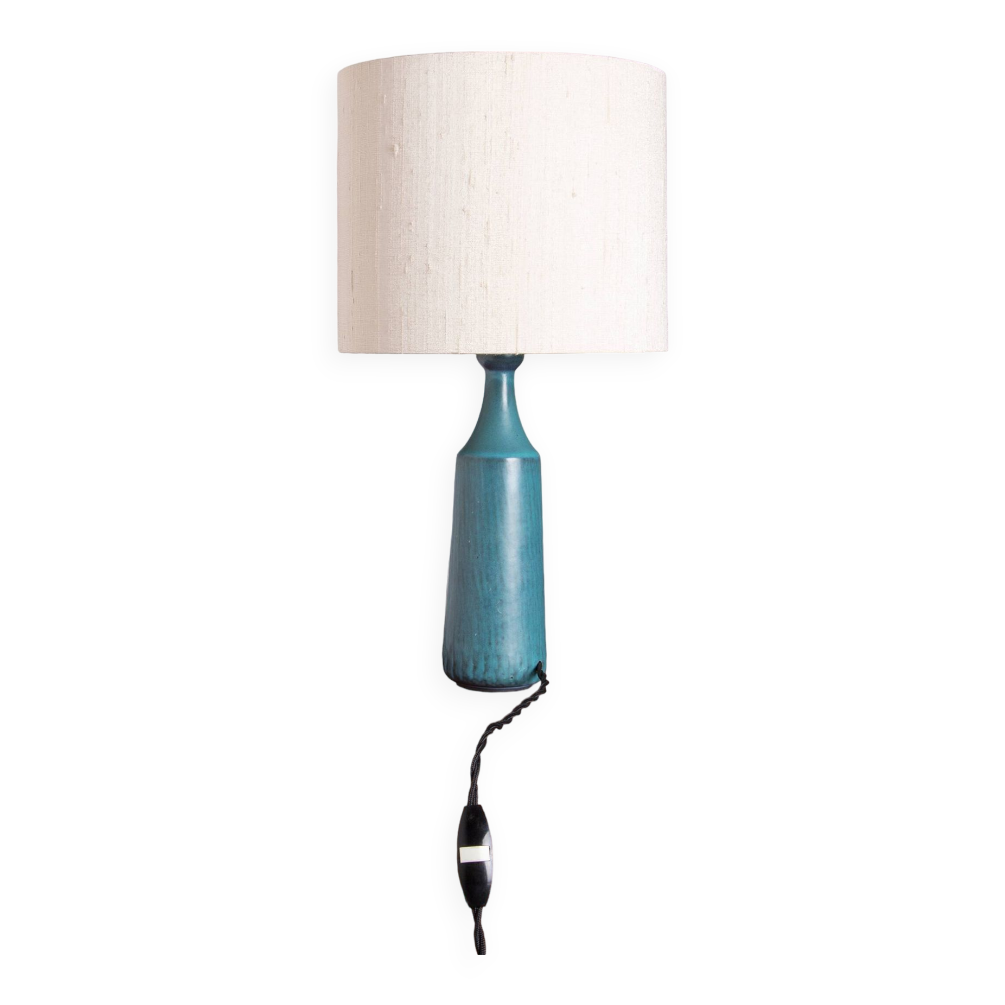 Danish truncated conical table lamp in matte blue sandstone by Gunnar Nylund for Nymolle 1960.
