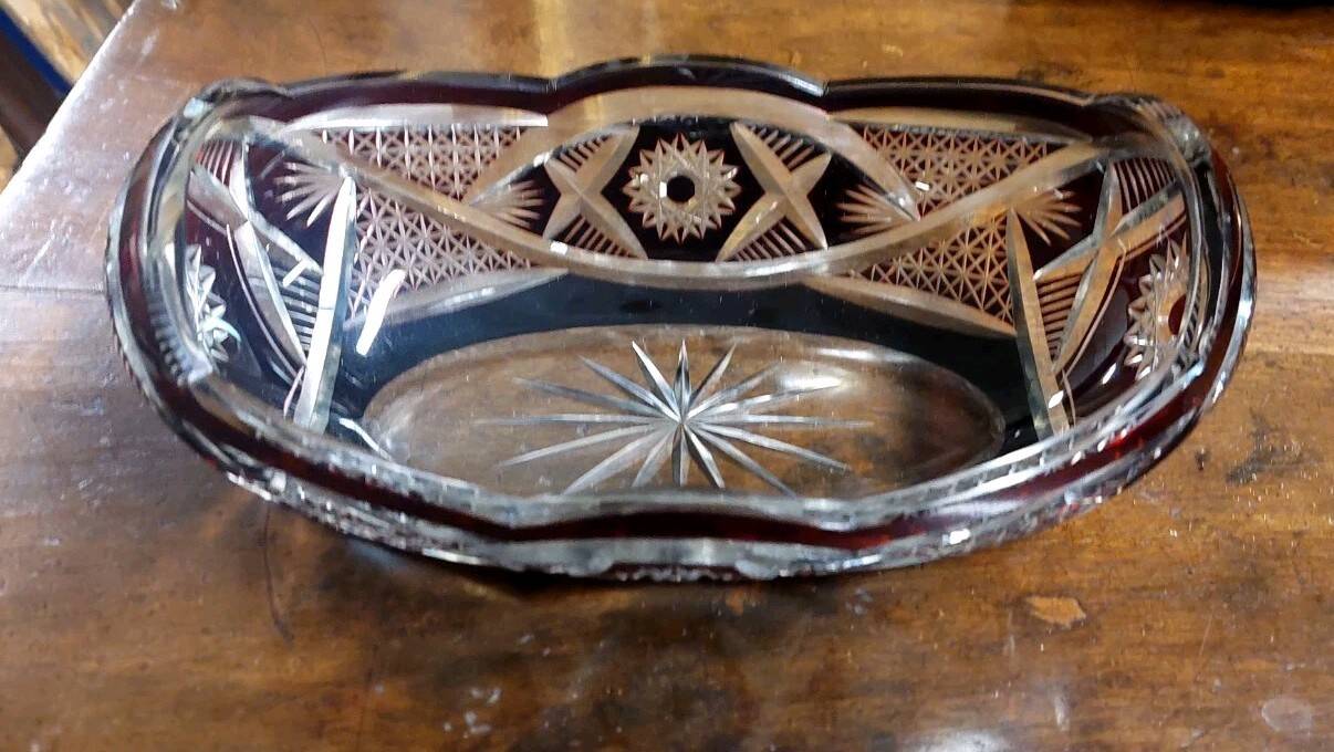 Ruby red Bohemian crystal bowl from the mid-1900s.