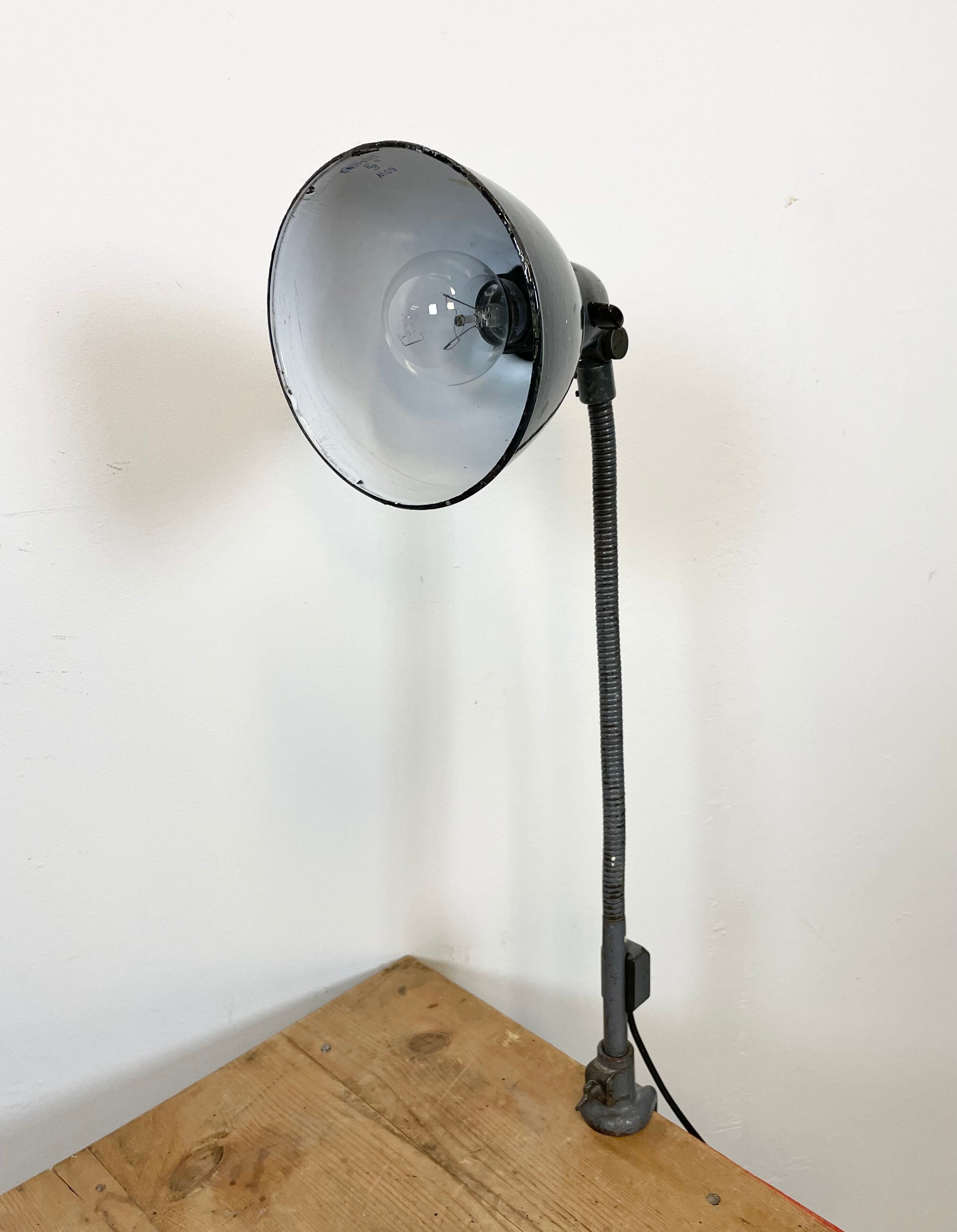 Industrial Grey Enamel Gooseneck Desk Lamp from Siemens, 1950s