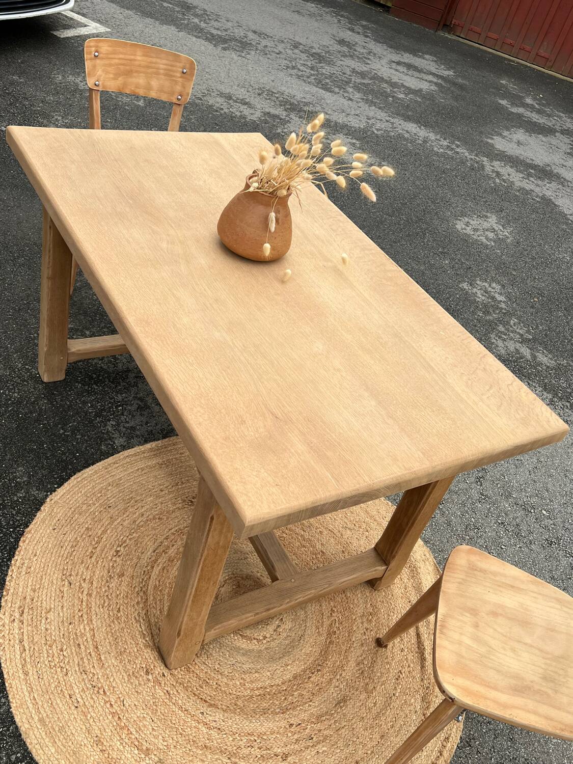 Antique farmhouse table in raw solid oak for 6 people