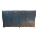 Antique Chinese sideboard in blue lacquered wood with drawers and doors