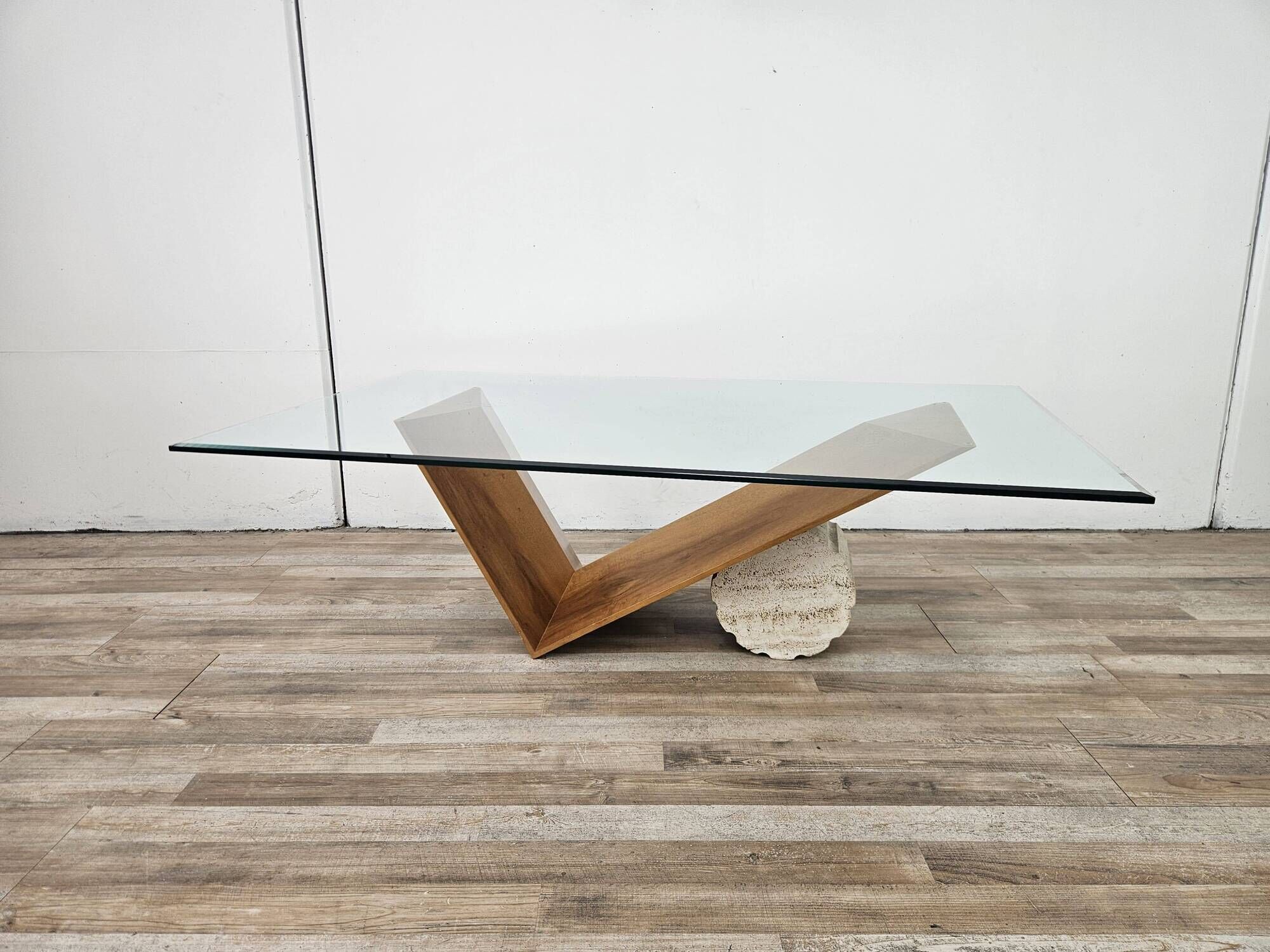 Valentino coffee table by Cattelan Italia in glass, wood, and travertine
