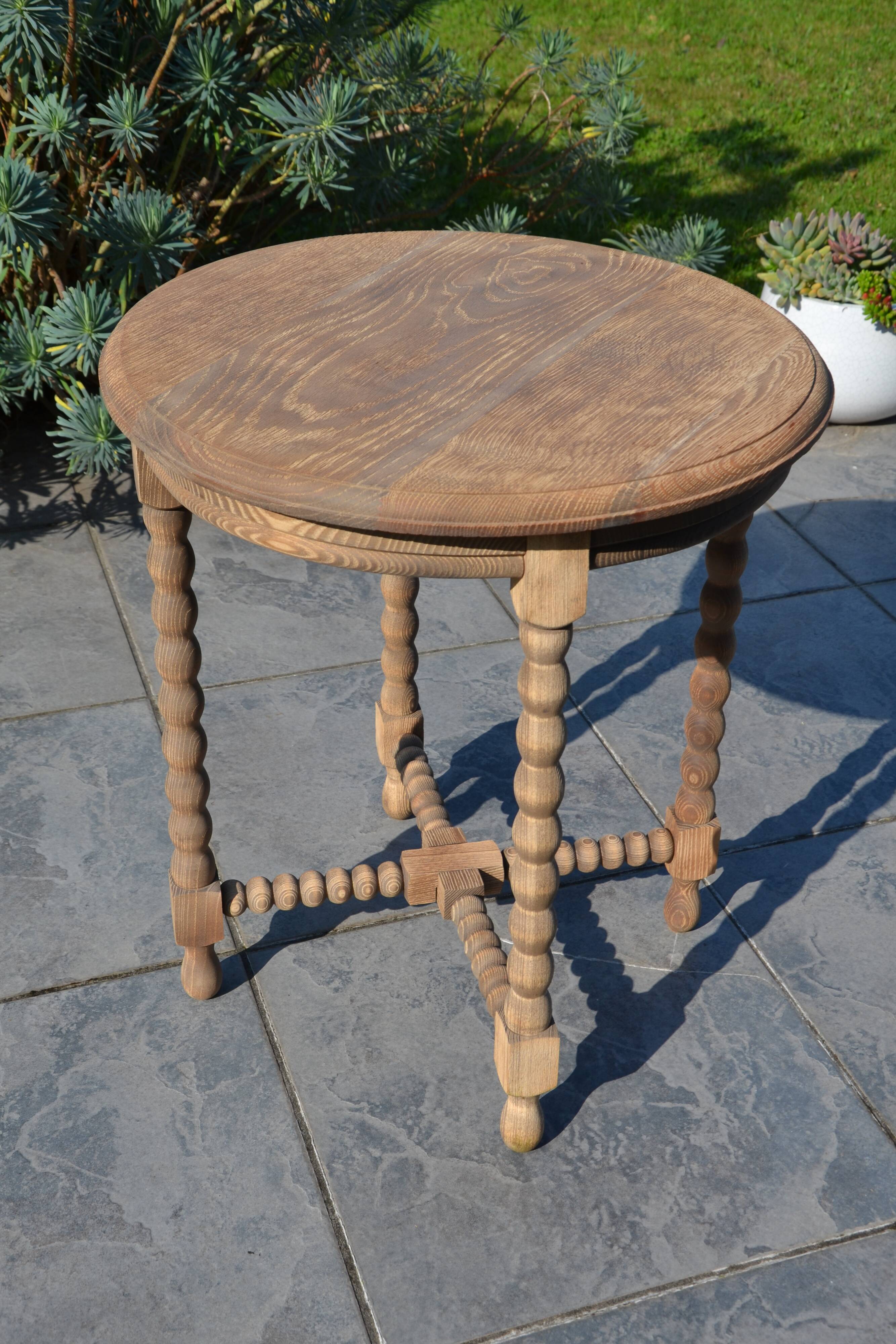 old small round oak table with caned legs