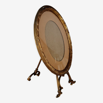 Frame nineteenth century oval gilded carved wood beautiful bronze support + glass sb106