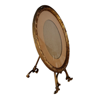 Frame nineteenth century oval gilded carved wood beautiful bronze support + glass sb106