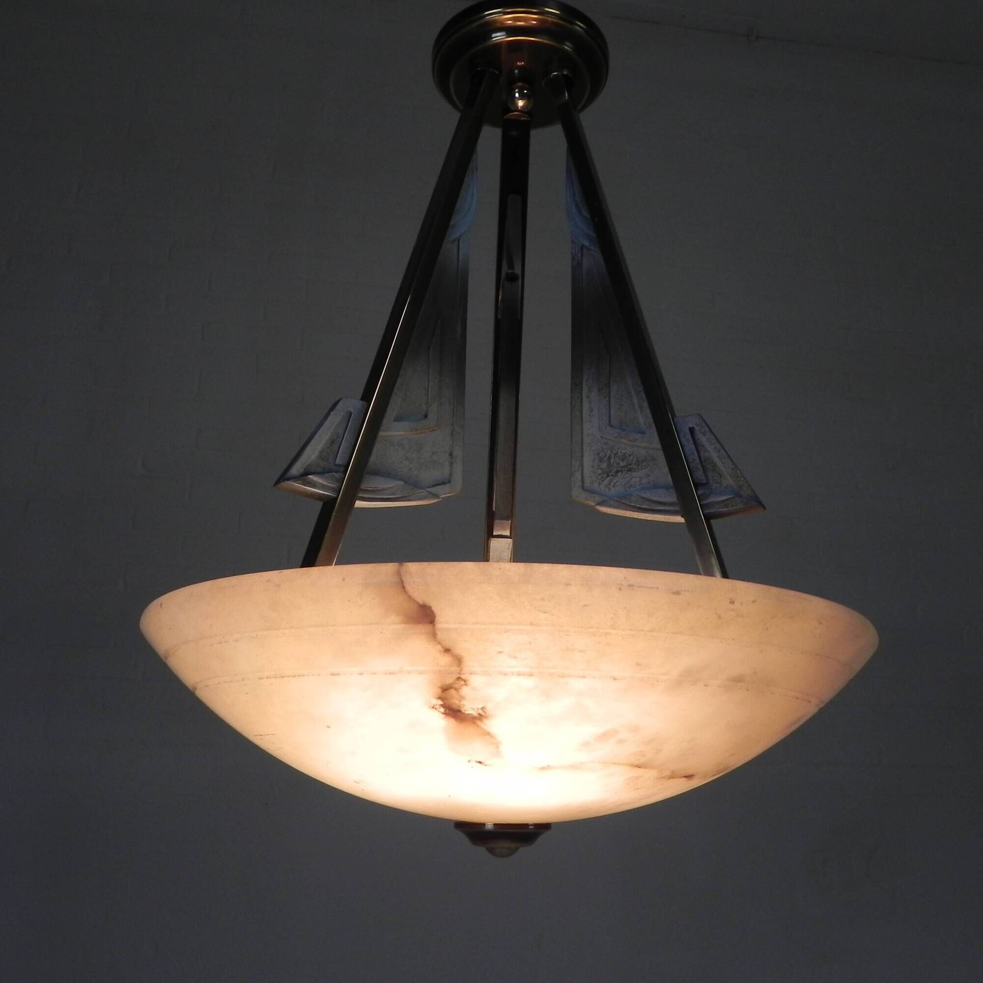 Art Deco style pendant light with alabaster shade, 1980s