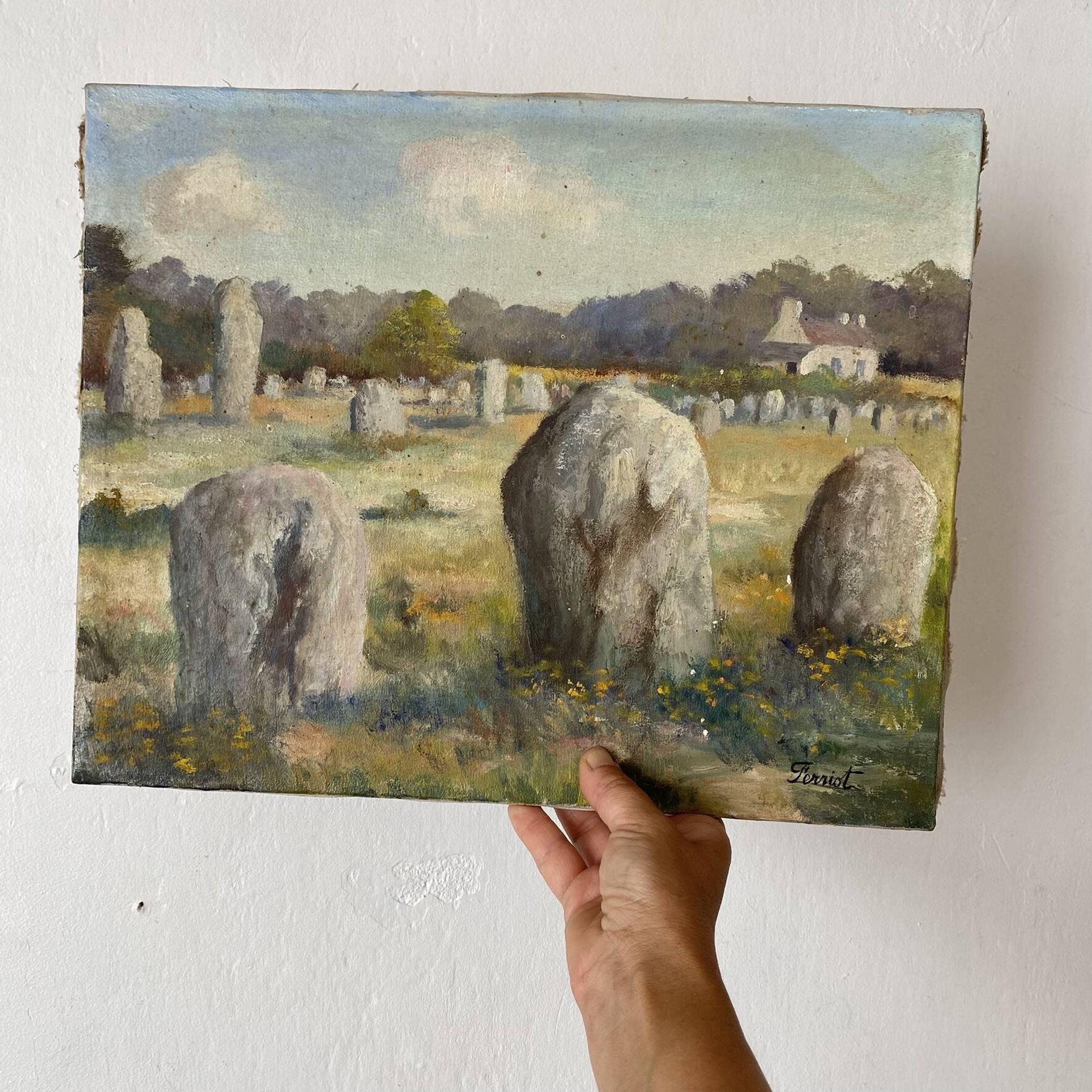 Oil on canvas landscape of Brittany by Lucien Ferriot, Dolmens.