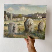 Oil on canvas landscape of Brittany by Lucien Ferriot, Dolmens.