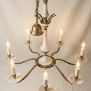 Lustre with 8 light arms in Hollywood Regency style – Gold brass and marble