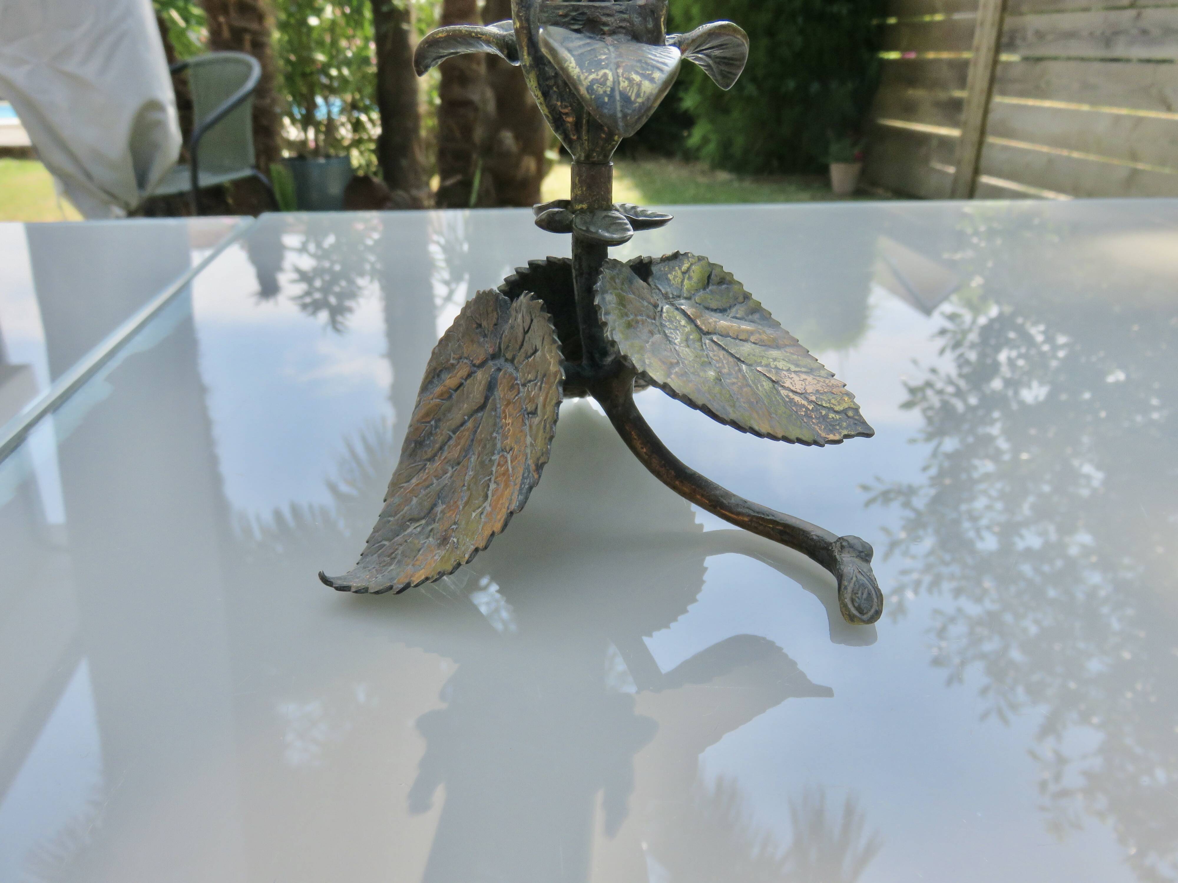 Floral bronze candlestick, Art Nouveau style, 1930s-1940s.