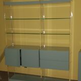 Étagère design plexiglas, verre et bois