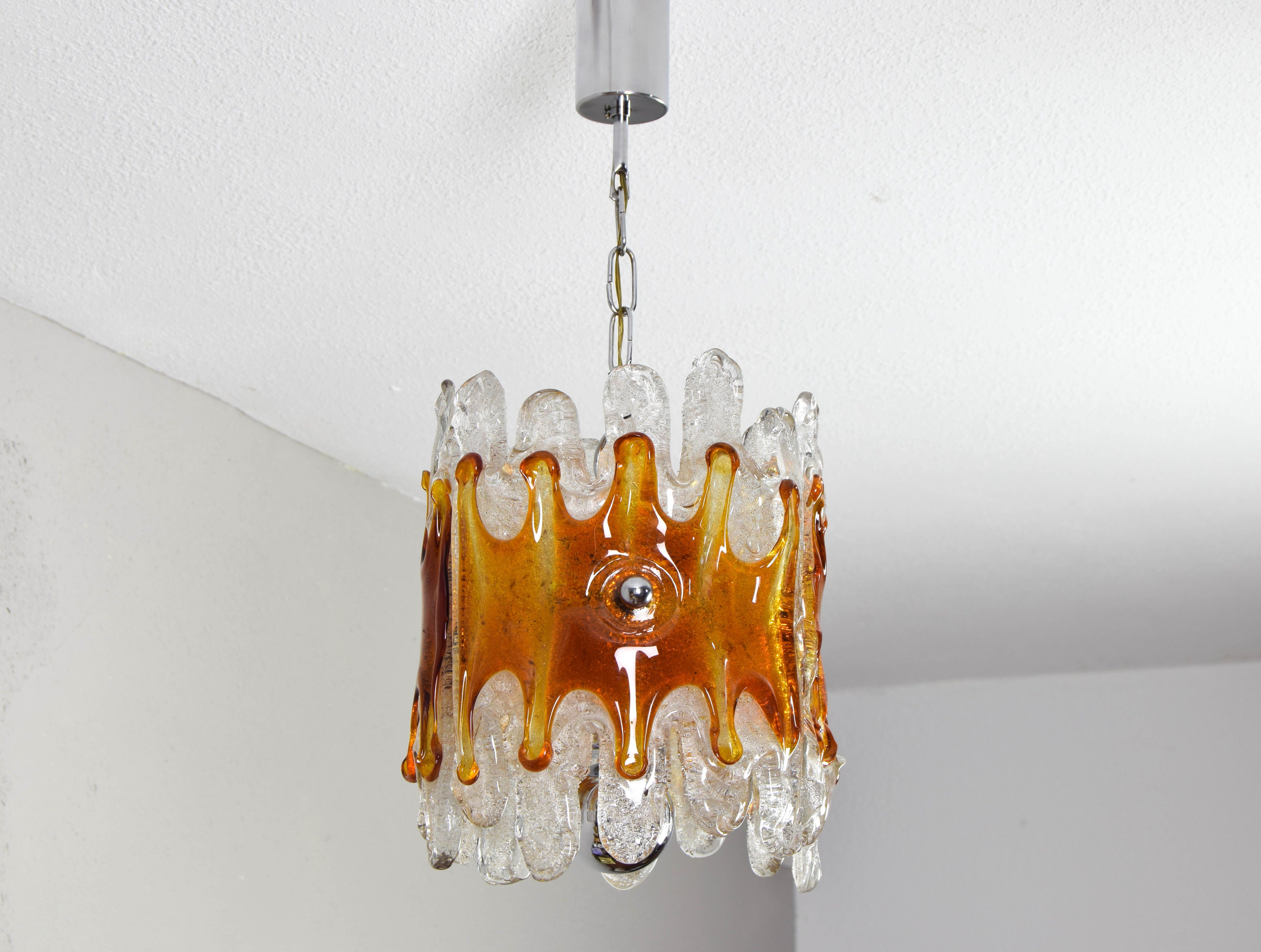 Murano Chandelier Amber and Clear Lava Mazzega Italian Mid Century 60s