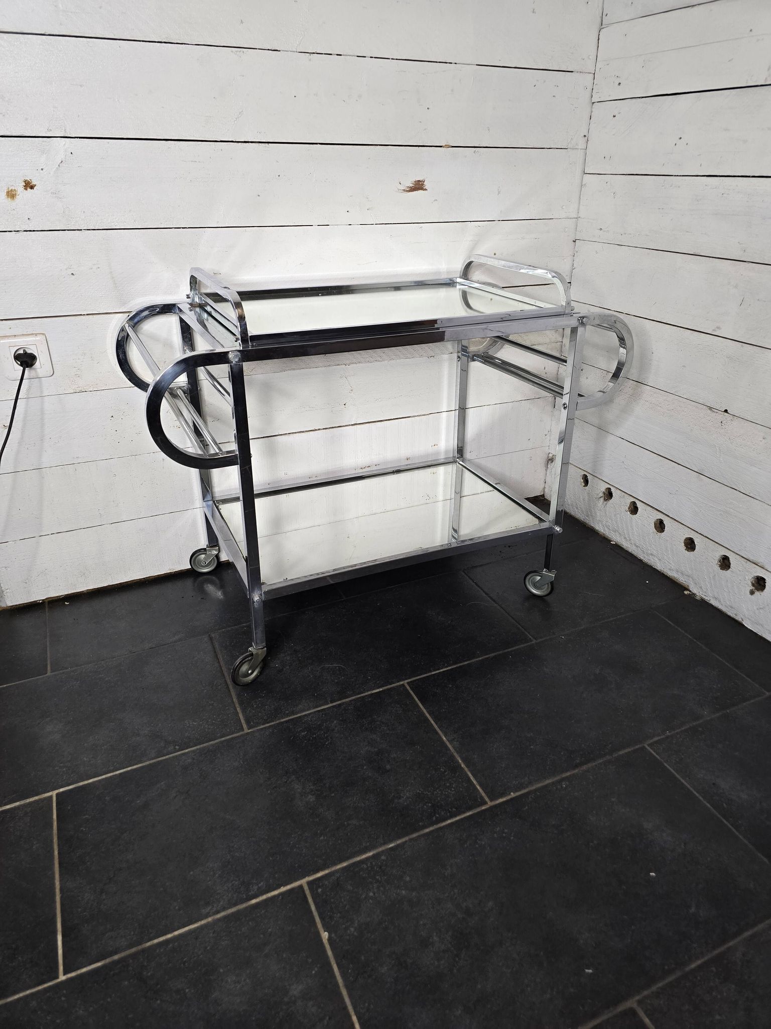 Art Deco trolley on wheels in chromed metal, 1930s