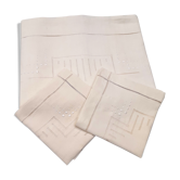 Drap de fil brodé, 2m30x3m25, et ses deux taies assorties