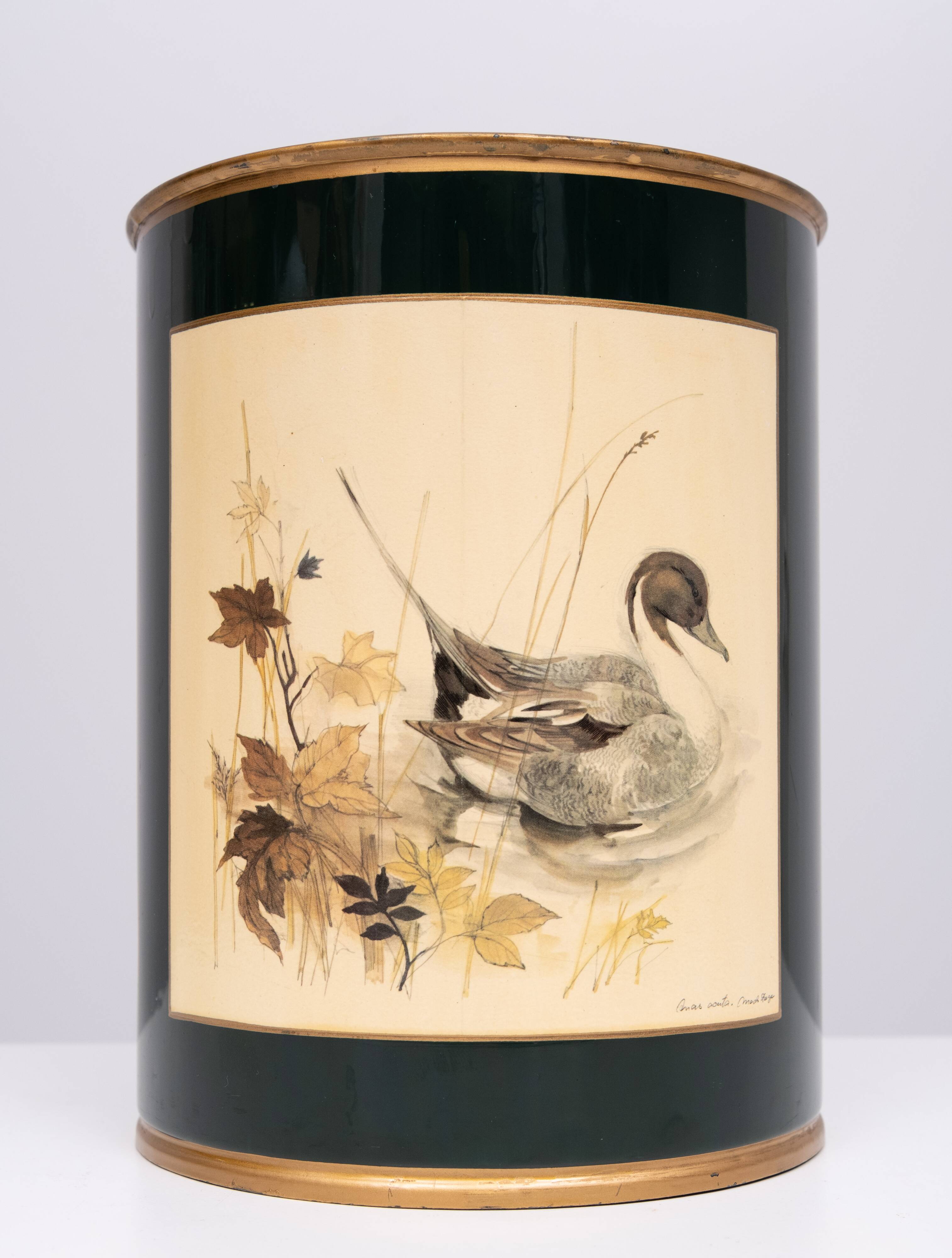 English Metal Waste Basked Bird lithograph 1960s