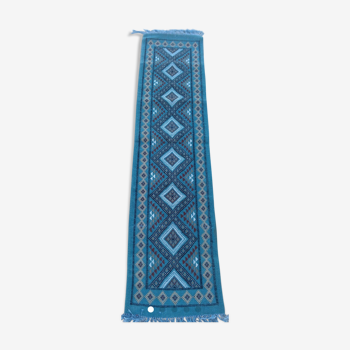 Tapis couloir bleu en pure laine 51 x 208 cm