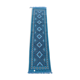 Tapis couloir bleu en pure laine 51 x 208 cm