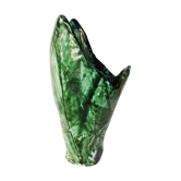 Vase vert majolique céramique assemblage de grandes feuilles