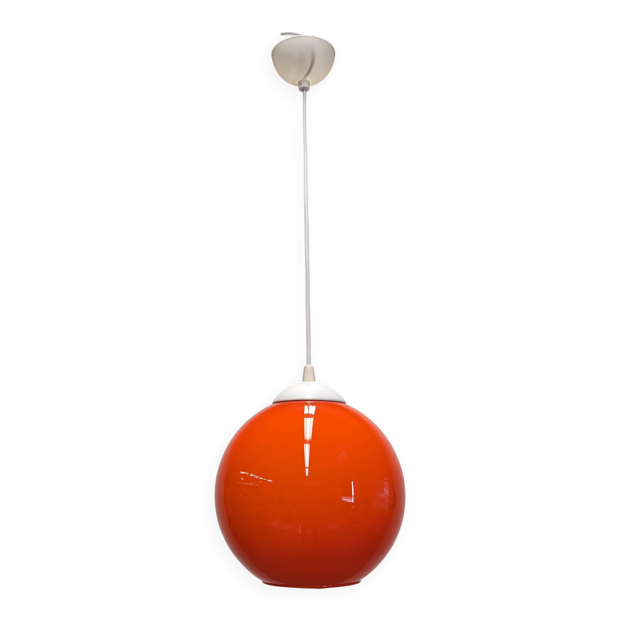 Orange opaline ball pendant, France circa 1970.
