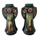 Pair of Art Nouveau slipware vases, hand-painted decoration.