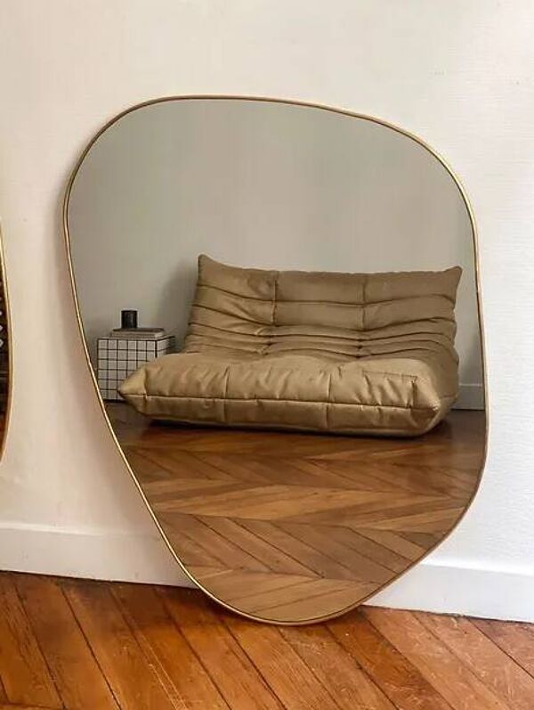 Grand miroir organique dune - dore
